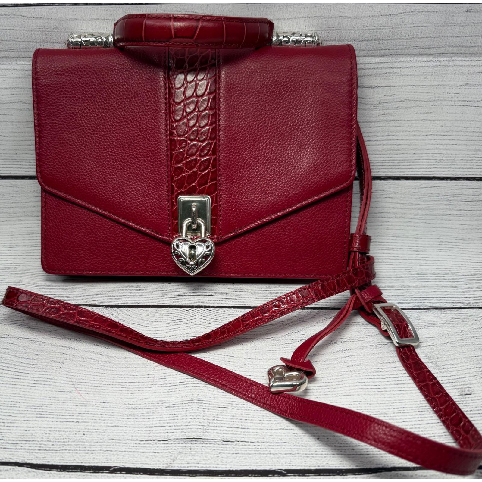 Sac Brighton Vintage En Cuir Croco Argenté - Style Sacoche Avec Longue Sangle Réglable - Occasion En Excellent état