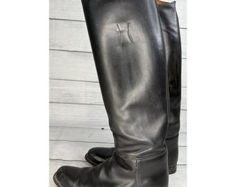 Botas de equitación vintage Dehner de cuero hechas a medida, negras, para mujer, talla 8, EE. UU.