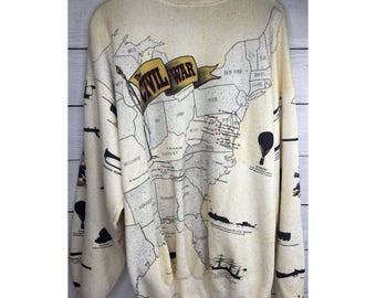 Vintage Sweatshirt aus der Zeit des amerikanischen Bürgerkriegs mit Allover-Print von Art Unlimited, hergestellt in den USA, Größe L