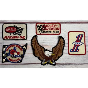 Broderad lapp med vintagemotiv, Harley Davidson Eagle Racing Oil Karting DX, 5 st.