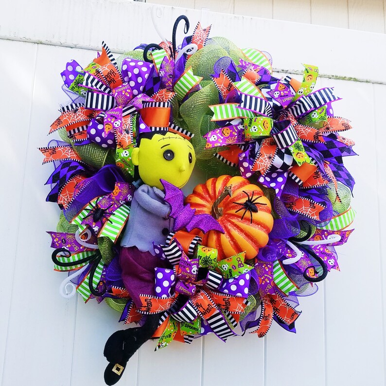 Cute Frankenstein Pumpkin Wreath Amazing Frankenstein Wreath Etsy