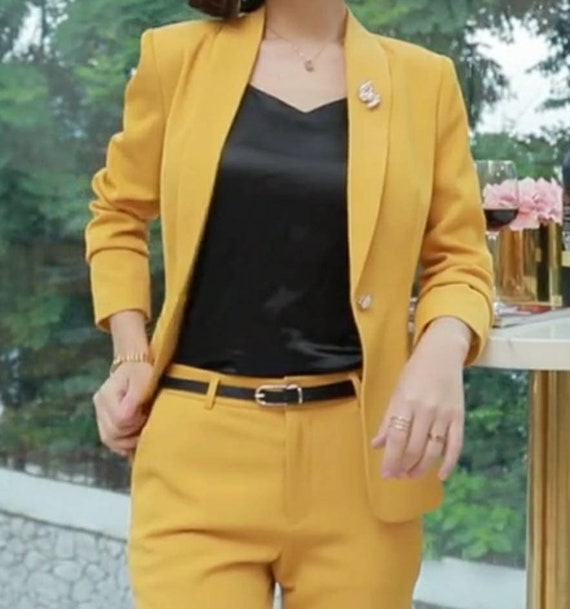 Yellow 2-piece Pants and Blazer Suits 