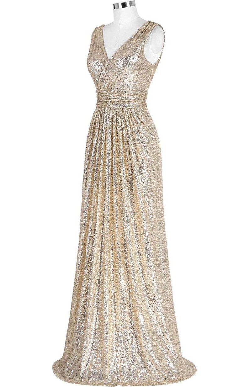 Gold Sequin Dress Sequin Dress Gold V-neck Party Dress Maxi - Etsy