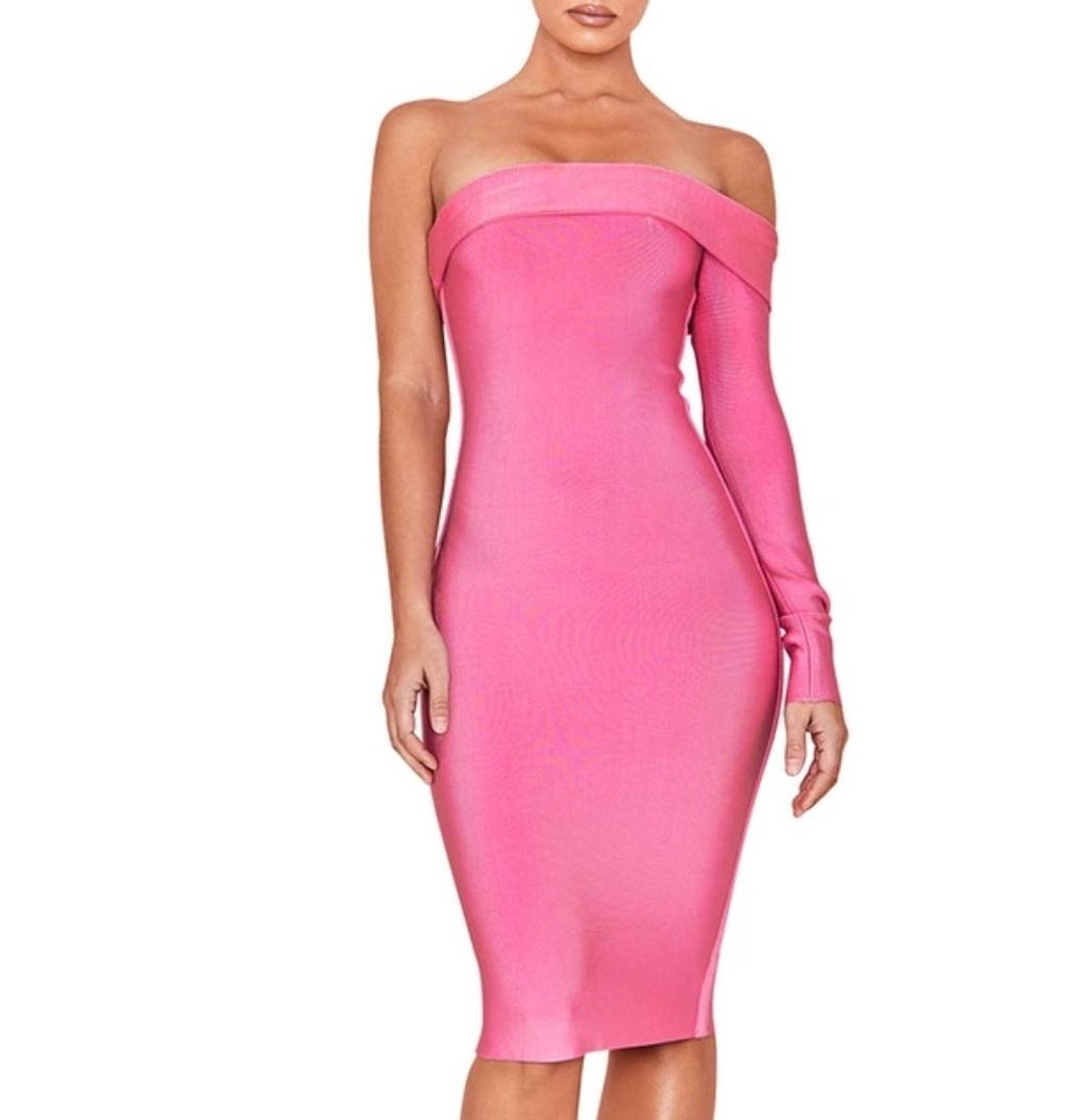 Bandage Dress Pink Dress Evening Dress Hot Pink One Sleeve Etsy