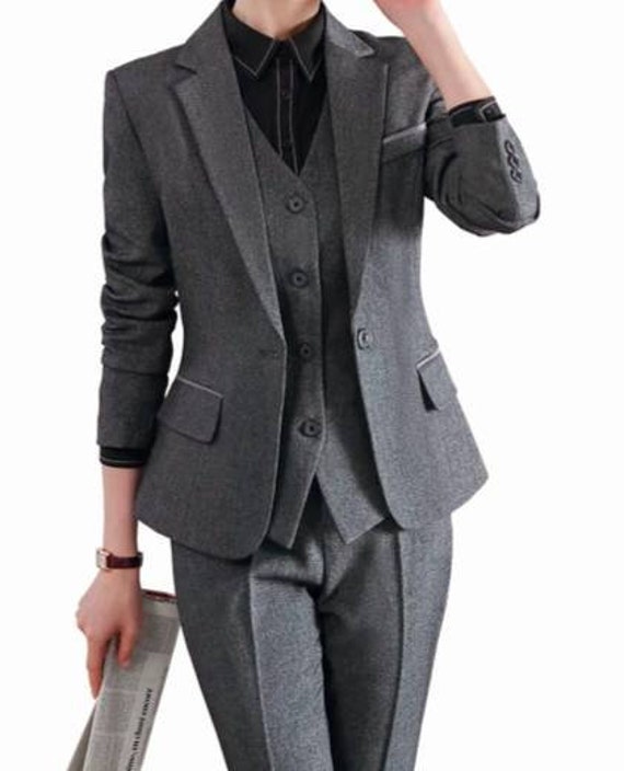 Grey 4-piece or 3-piece Suits, Formal Tailored Suits With Jacket,  Waistcoat, Pants and Skirt -  Canada