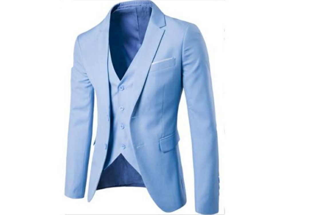 Men's 3 Piece Cotton Suits Sky Blue Suits Waistcoats. - Etsy