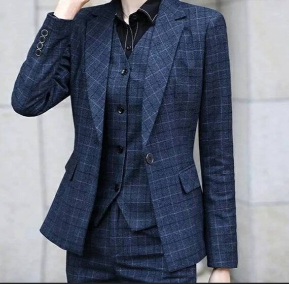 Navy blue shop plaid blazer