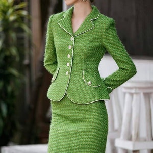 Stylish green tweed 2-piece skirt suits, skirt and blazer suits, office suits, formal tailored wedding suits image 3