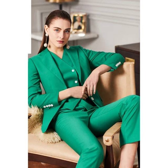 Green 3-piece Women's Suit With V-neck Vest, Suits With Blazer, Waistcoat  and Pants, Formal Women's Office Suits, Women's Wedding Suits -  Canada