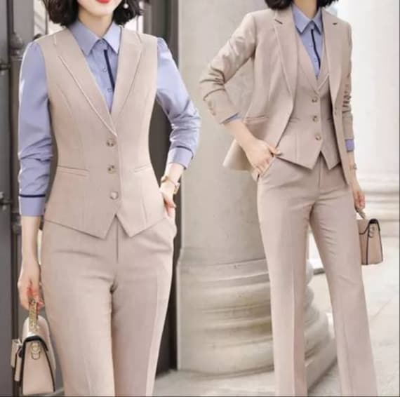 Light Brown 3-piece Pants Suits, Brown Formal Suits With Blazer, Waistcoat  and Pants, Women's Coats, Women's Wedding Suits 