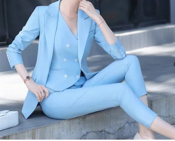 Light Sky Blue Women Blazer Mother Of The Bride Pant Suits Three Pieces  Evening Gowns Wedding Guest Party Dress - AliExpress