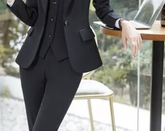 Office Woman 3 Piece Suit, Graduation Suit, Beige Womens Blazer