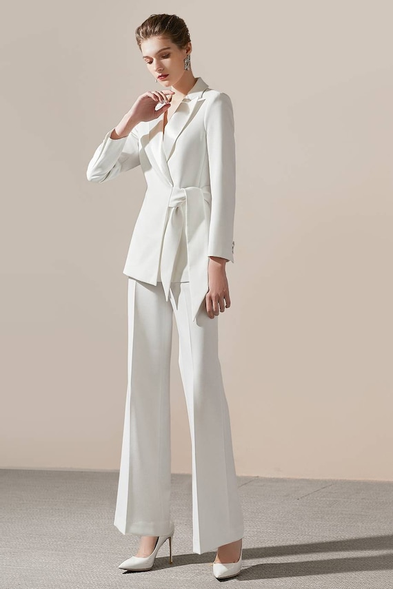 White wide leg pant suit deals