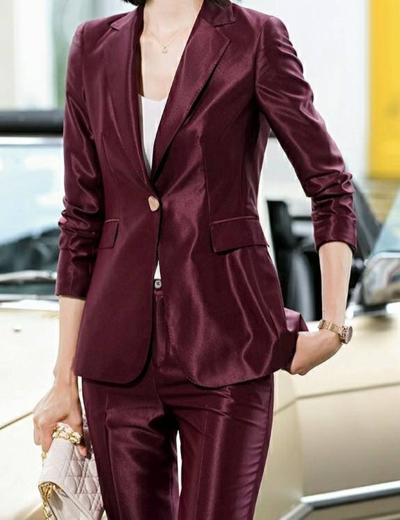Women's Burgundy 2-piece Pants Suits 