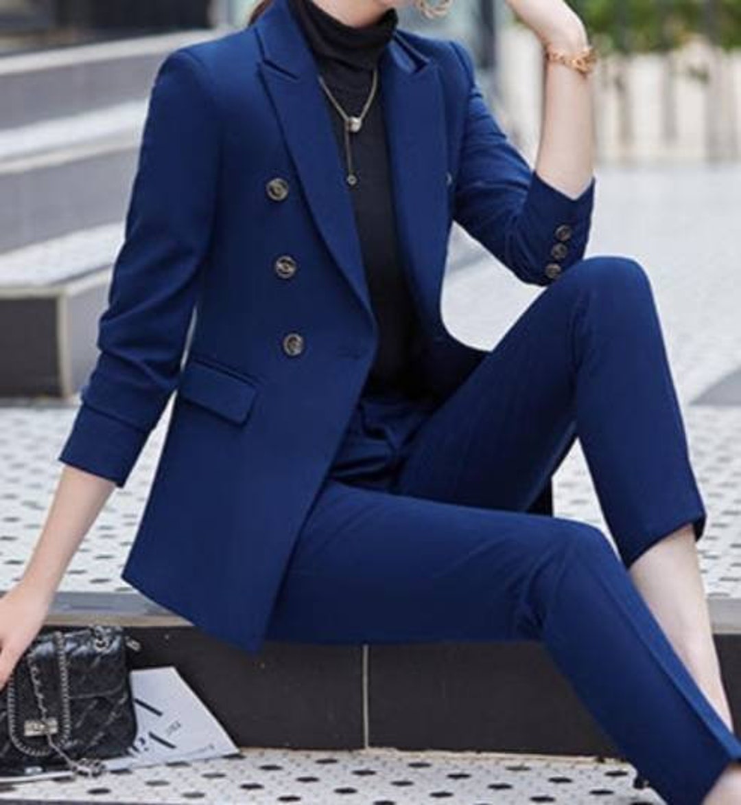 Buy Peacock Blue or Royal Blue Double Breasted 2piece Pants Suit Online in  India  Etsy