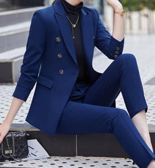 2-piece Blazer Trouser Suit for Women, Blue Pantsuit Women, Womens Formal  Wear, Pant and Blazer Set Women, Blue Trousers Suit, Slim Fit Suit 