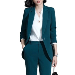 Green pants suits, ladies' green 2 piece pants and blazer suit set, women's coats, formal office suits, wedding suits