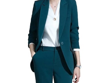 Green pants suits, ladies' green 2 piece pants and blazer suit set, women's coats, formal office suits, wedding suits