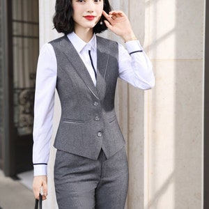 Solid Grey 3-piece Suits, Grey Pants Suits With Blazer, Waistcoat ...