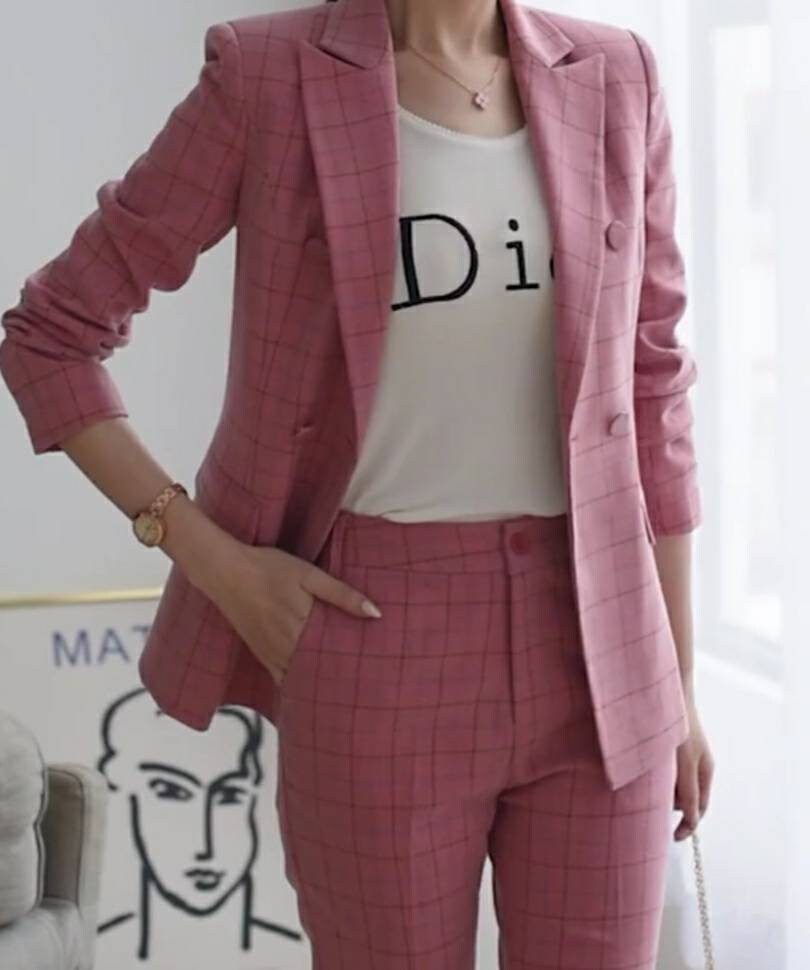 pink plaid suit women's