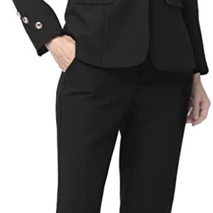 Black 2-piece pants or skirt suit with stylish button-embellished sleeves, formal office suits, wedding suits, suits