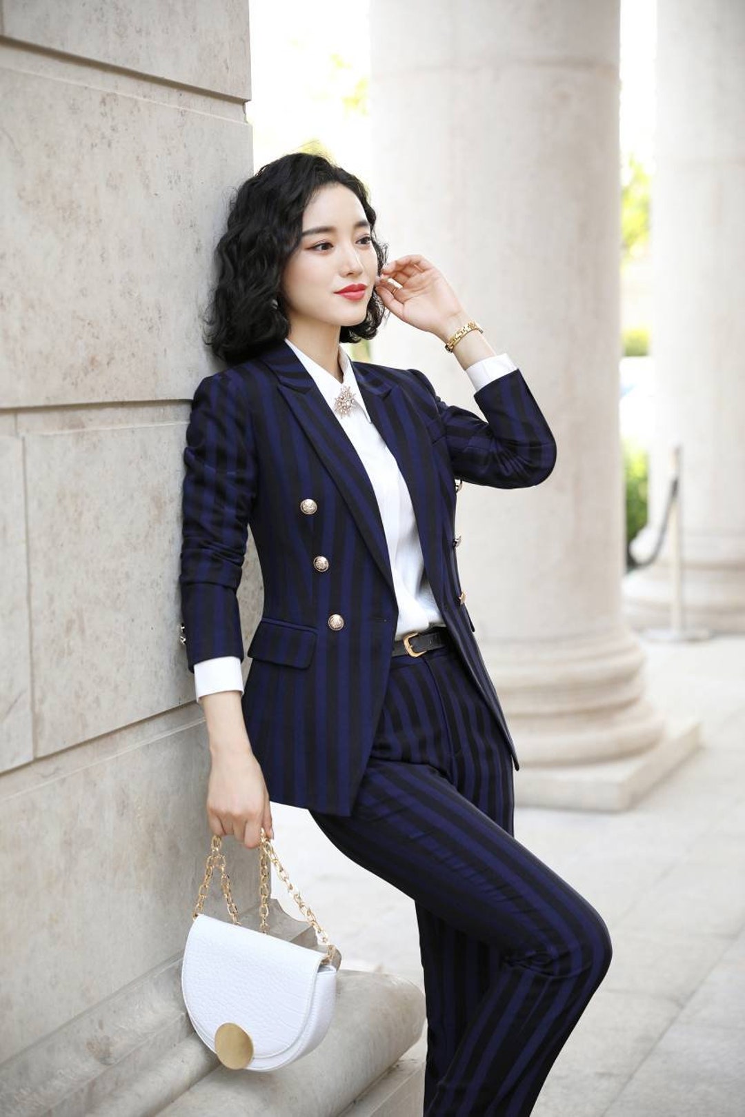 Navy Blue Stripped 2 Piece Pants and Blazer Suits Stripped - Etsy