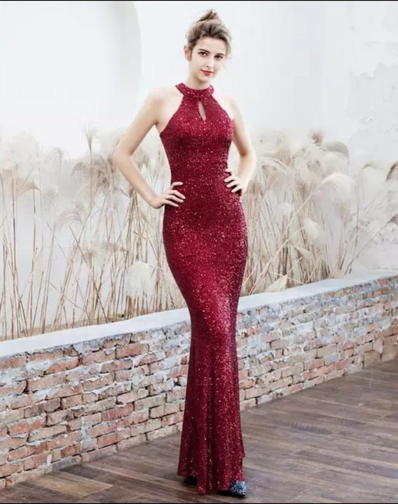 Nookie Seduce Sequin Gown - Ruby red sequin low back... - Depop