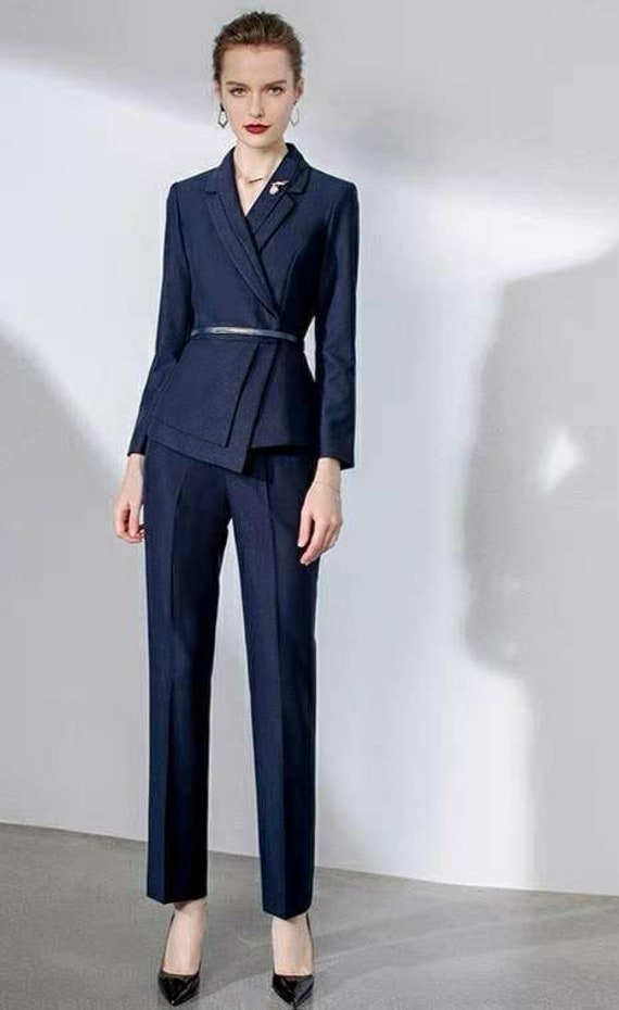 Royal Blue Women Suit Pants 2-Piece Set Formal Business Party Ladies Office  Wear