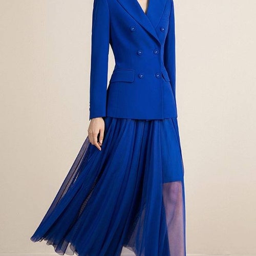 Royal Blue Double Breasted Chiffon Skirt Suits 2-piece Skirt - Etsy