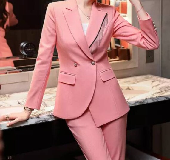 peach pant suit