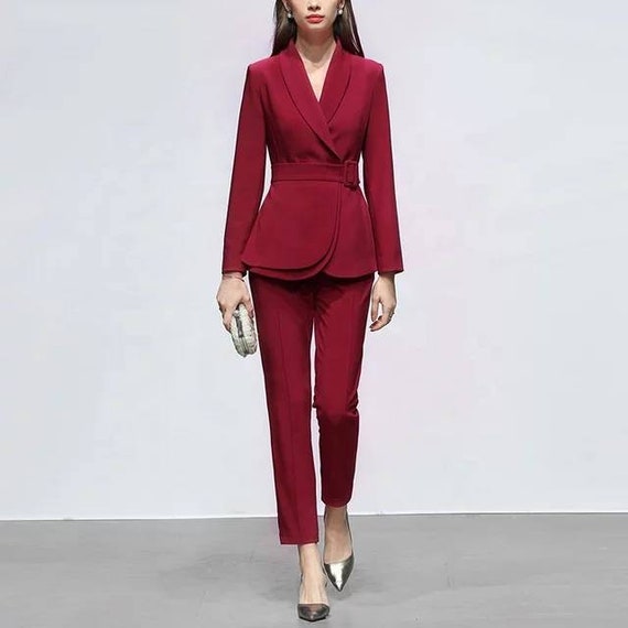 Ladies' suits 2-piece pants suits dark red 2 piece pants | Etsy