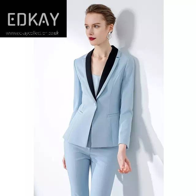 Sky blue 2-piece pants suits, ladies' blue 2 piece pants and blazer suit set,  women's coats, formal office suits, wedding suits