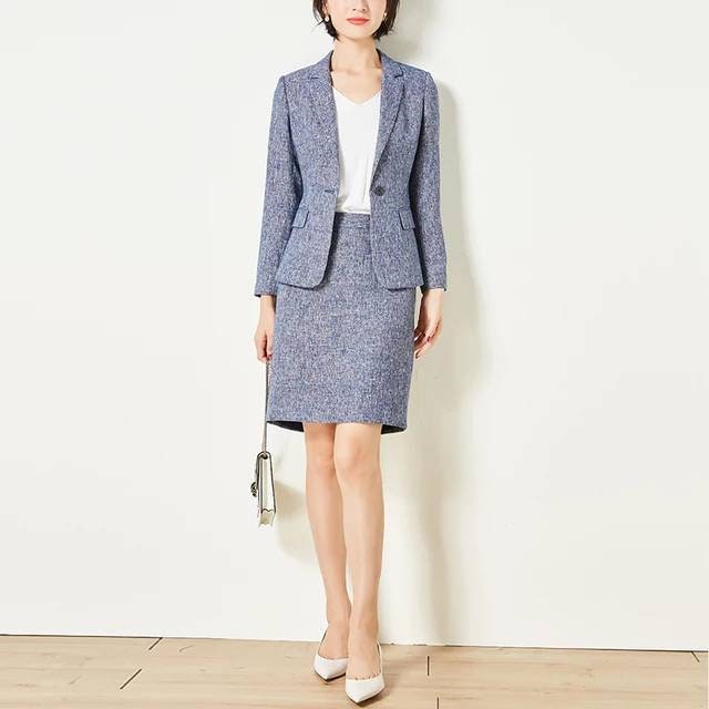 Denim Blue 2 Piece Skirt and Blazer Suit Blue Skirt Suit - Etsy