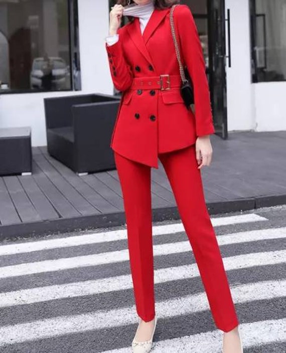 Red Pants Suit Womens, Formal Pantsuit for Women, Chic Womens Pants Suit,  Womens Blazer and Pants set, Red Blazer Women, Red Womens Suit -   Portugal