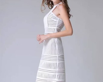White dress, white midi dress, urban ribbed net stripped midi dress  evening dress, cocktail dress