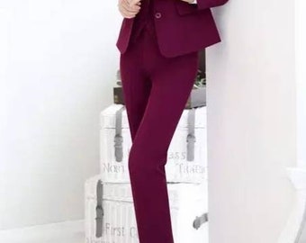 3-piece Burgundy Pants Suit (Blazer, waistcoat and Pants)