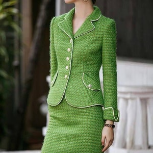 Stylish green tweed 2-piece skirt suits, skirt and blazer suits, office suits, formal tailored wedding suits image 2