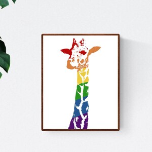 Rainbow print giraffe art print