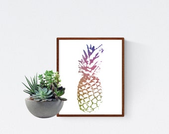 Watercolor tropical rainbow pineapple print