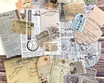 27pcs Ephemeral Junk Journal Kit Reproduction, Vintage Vellum Stickers Card Tag Vintage Paper Journaling Pieces Planner Scrapbook Decoration