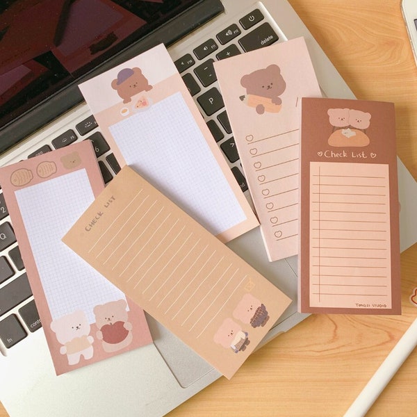 Cute Bear NotePad 50 Sheets, Adorable Bear Memo Pads, Non-Adhesive To-Do List Check List, Kawaii Animal Organization Notepad
