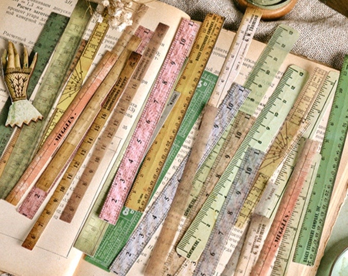 30pcs Vintage Ruler Stickers Vellum + Canvas Papers, Retro Ruler Strip ...