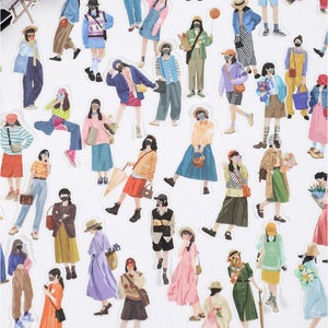 Fashion Girls Ladies Die Cut Sticker 40pcs, Hand-Drawn Cute Girls Cool Girl Washi Sticker, Translucent Bujo Journal Planner Deco Sticker