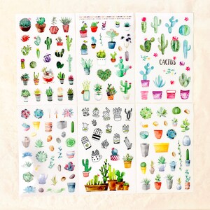 Autocollant de cactus mignon découpé à l’emporte-pièce 6 feuilles, autocollants de cactus végétaux en pot succulents, Décoration de scrapbook Planner Journal