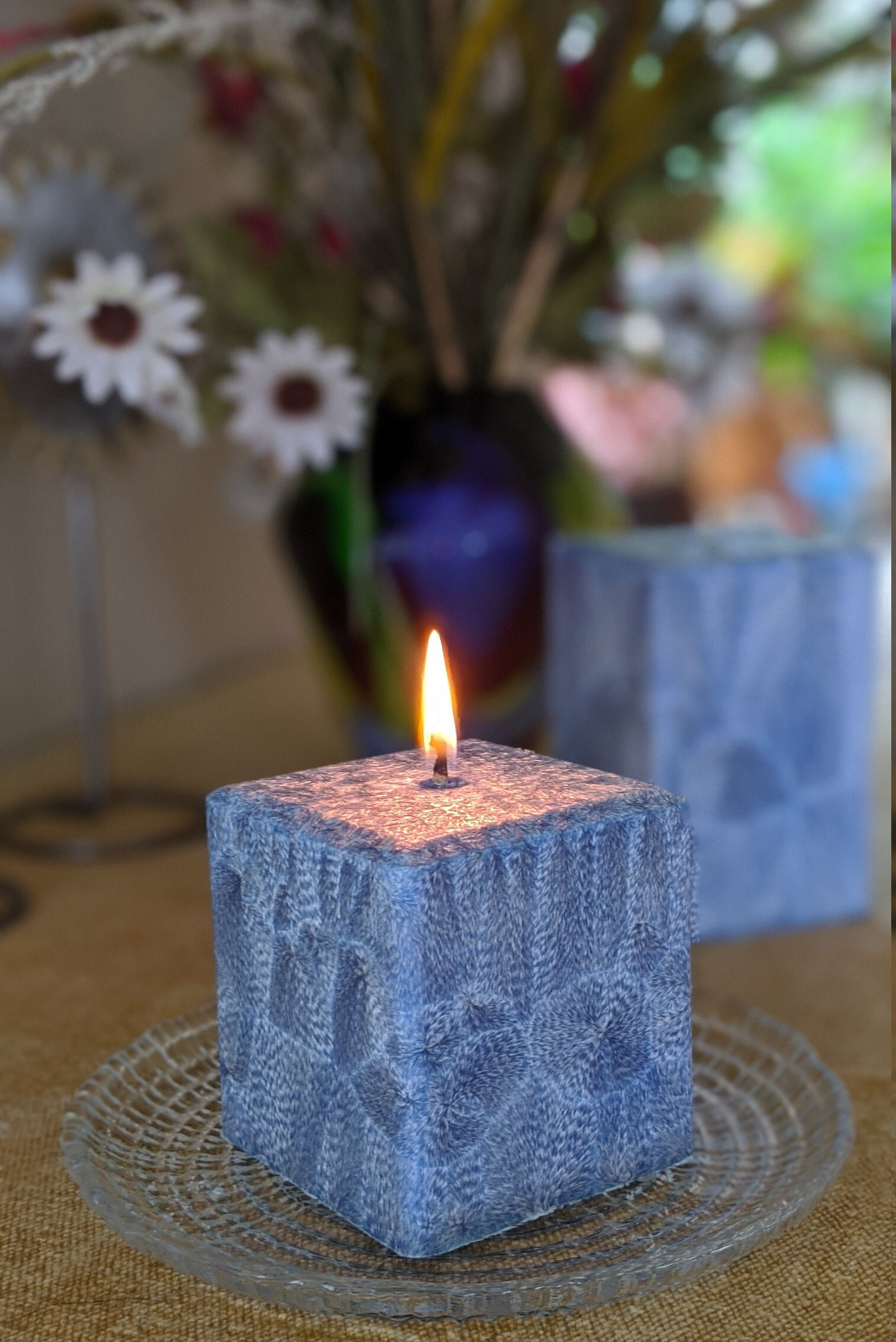 Blue Square Pillar Candle. Scented Candle or Unscented Candle. Etsy
