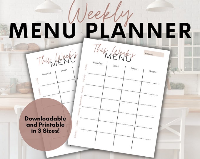 Simple Weekly Meal Plan Printable, Busy Mom Menu Plan Chart, Family ...