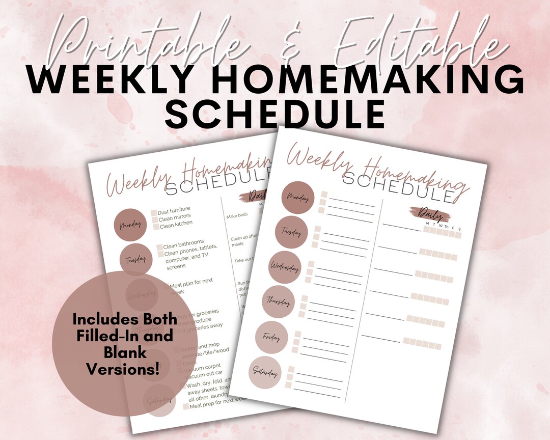Rose Weekly Homemaking Schedule | Printable Cleaning Schedule - Etsy
