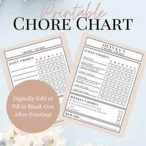 Light Pink Chore Chart Printable | Editable and Printable Kids Chore Chart | Chore Chart for Kids | Behavior Chart | Cleaning Printable