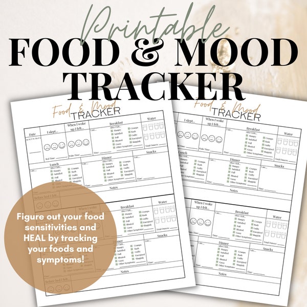 Boho Food and Mood Tracker | Food Journal Printable | Symptom Tracker | Wellness Journal Page | Mindful Eating Journal