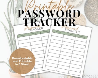 Boho Printable Password Log | Password Tracker | Password Keeper Mom Planner Page | Password Spreadsheet | Password Book Printable